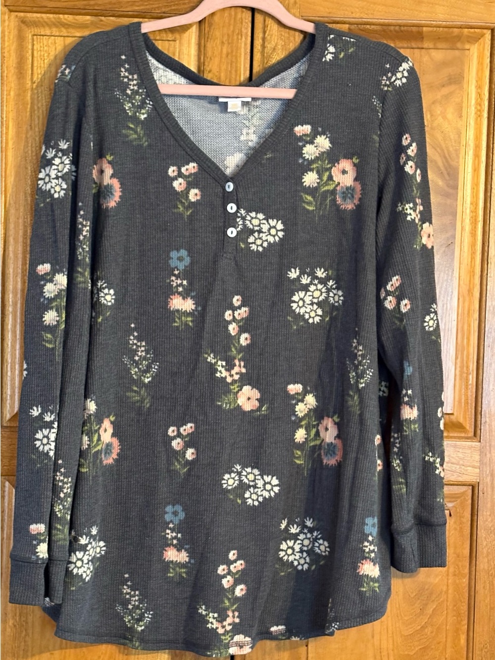 LULAROE Waffle Weave Top Gray/Floral 3X
